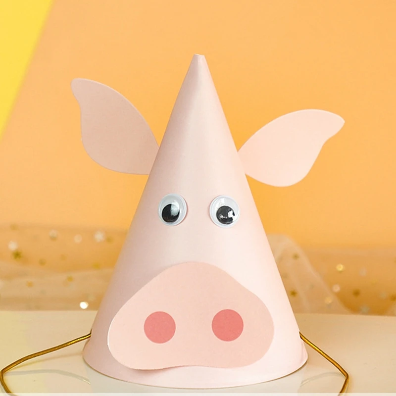5pcs Farm Animals Paper Hat DIY Birthday Party Decor Kids Children Props for Outdoor Activities Rabbit Sheep Chick Conical Cap view 3