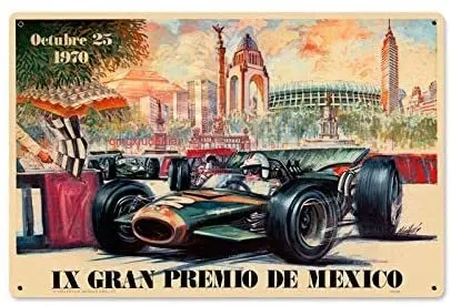 Maizeco Tin Sign Wall Decor Metal Signs Retro Mexico 1970 Grand Prix 12 x 8 Inch Man Cave Beer Garage Pub Coffee Shop Bar