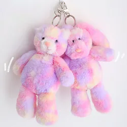 LLavero de juguete de peluche de conejo arcoíris para bolsa de decoración, Gato colorido, Animal suave, juguetes de peluche