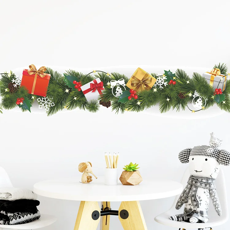 Weihnachten Kiefer Zweig Taille Linie Wand Aufkleber Wohnzimmer Sockelleiste Dekoration Neujahr Tapete Wohnkultur Fußleiste Aufkleber – Detail 6