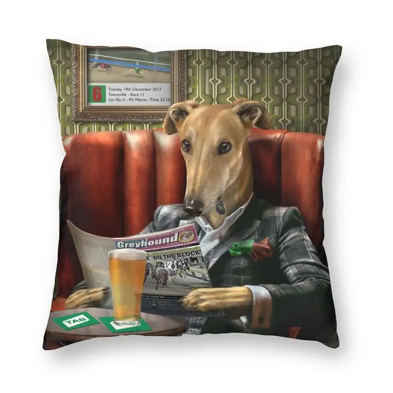 Cool Greyhound Dog Portrait Rusty Square Pillow Case Home Decorative Sighthound Italian Whippet Cushion Cover for Sofa