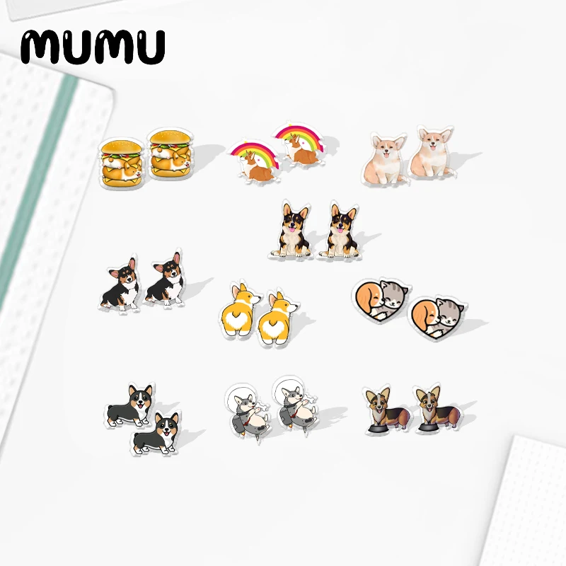 2021 New Welsh Corgi Dog Stud Earring Dogs Series Epoxy Jewelry Resin Acrylic Earrings Handmade Gifts Girl