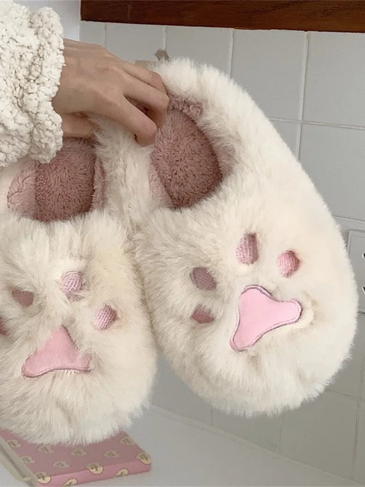 Zapatillas de casa de algodón con garra de gato para mujer, pantuflas cálidas y antideslizantes de felpa para interiores, invierno, 2021