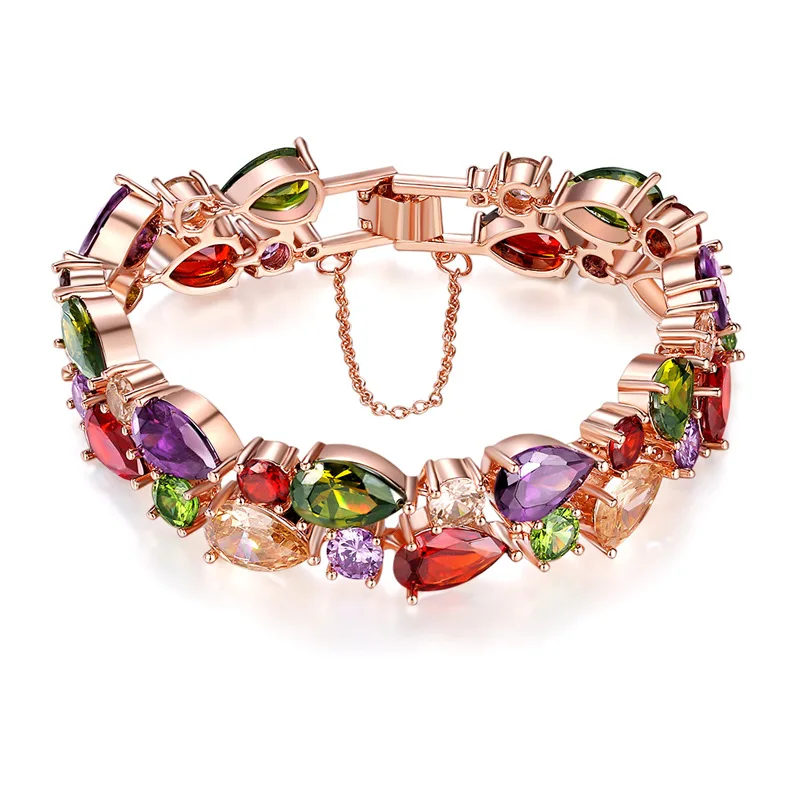 HUAMI Rose Gold Bracelet for Women Bangle Fine Jewelry Charms Colorful Shine Zircon Ins Hot Sale Luxury Bracelet Pulseras Mujer