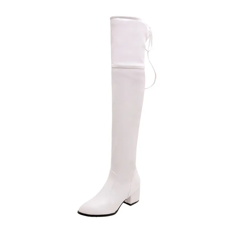 Brand New Winter Sexy Black White Women Thigh High Boots Glamour 5.5cm Heels Lady Riding Shoes Plus Size Over-the-Knee boots