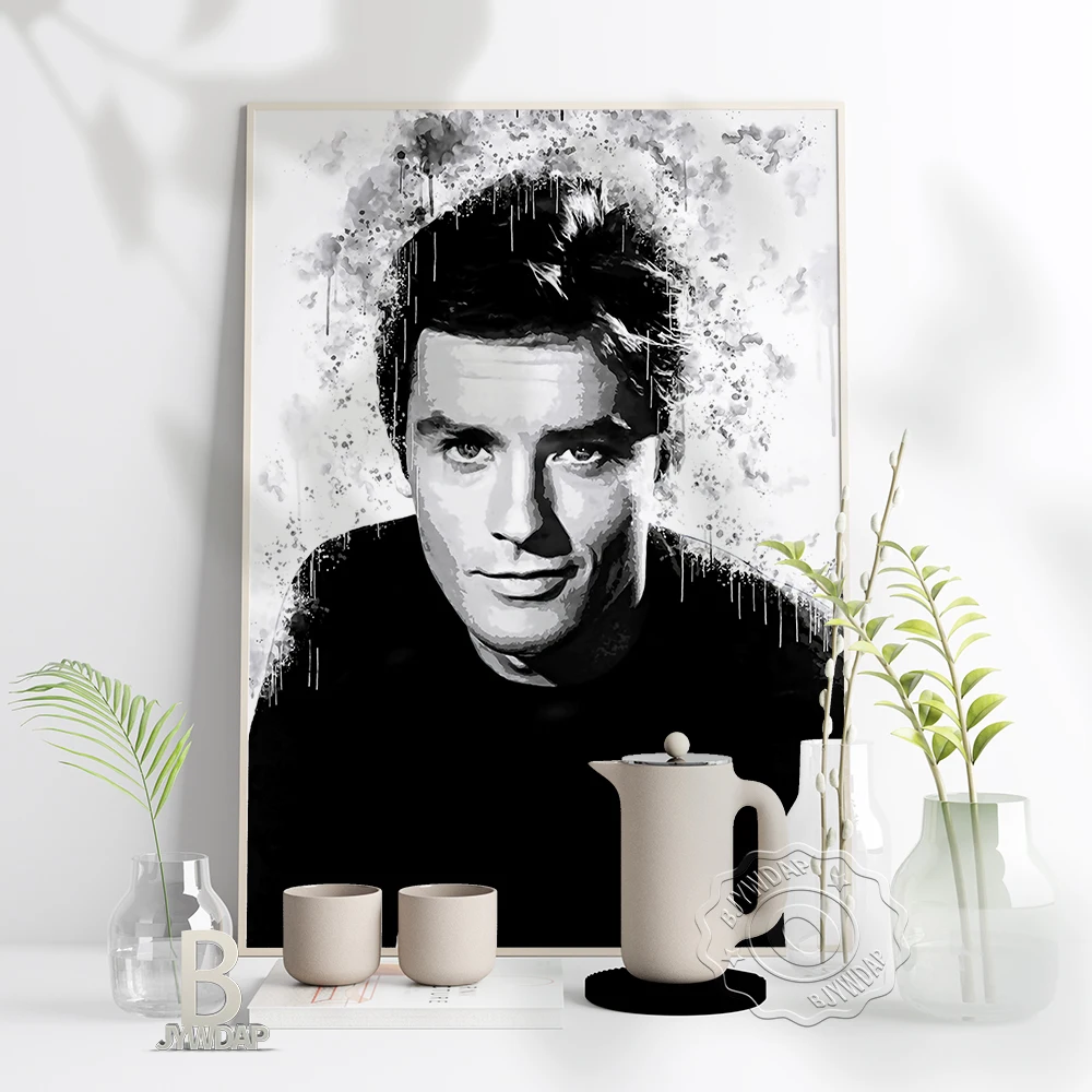 Alain Delon akwarele wydruki plakat, francja aktor czarny biały przystojny mężczyzna wydruki artystyczne, Vintage Diablo Style dekoracje ścienne do