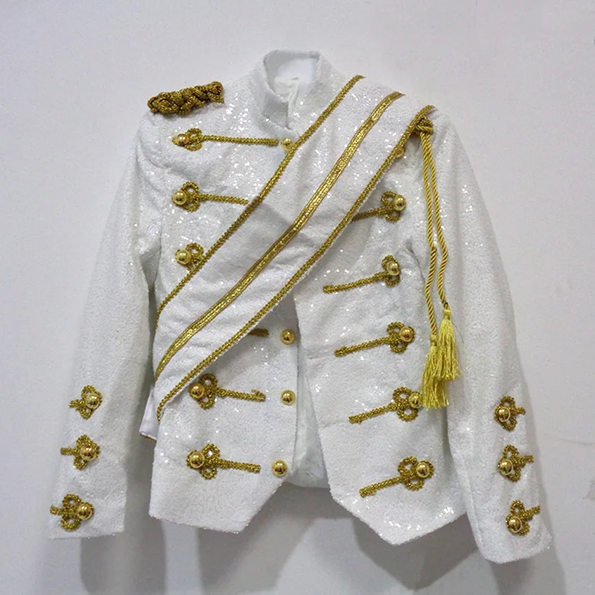 

Michael Jackson MJ Coat Dance Sequins Suit Jacket Stage Singer White Coat Cosplay Costume Halloween Uniform Outfit