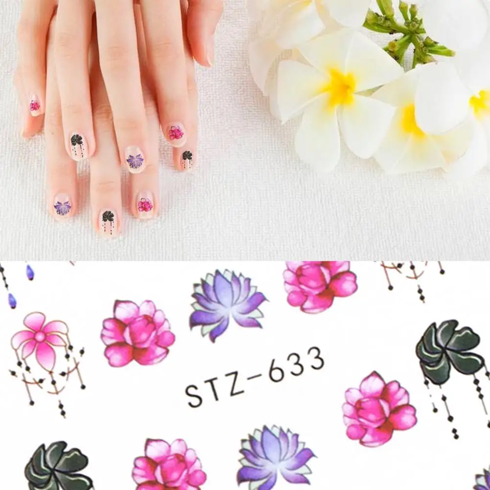 Black Lines Flower Leaves Water Decals Stickers Floral Face Marble Pattern Slider For Nails Summer Nail Art Decoration