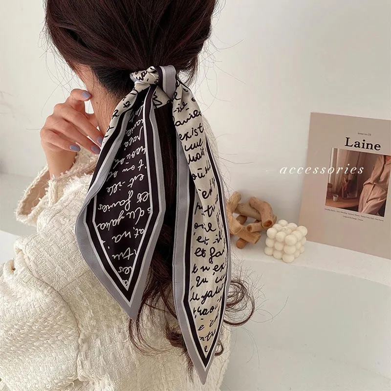 Fashion Head Scarf Letter Leopard Print Satin Hair Bands for Girls Women Headband Scarfs Body Glitter Turban Bandanas Headwear