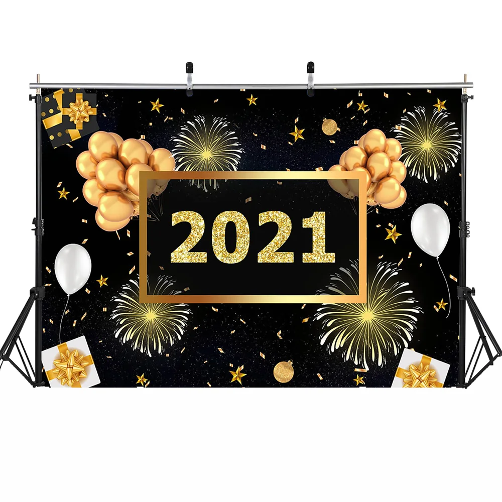 2021 Happy New Year Photography Backdrop Glitter Bokeh Fireworks Celebration Christams Party Background Champagne Photocall