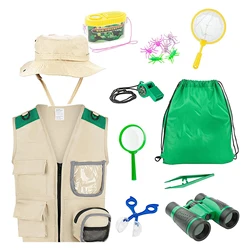 Kids Outdoor Explorer Kit Outdoor Adventure Camping Toys For Kids Cargo Vest Hat Set Explorer Costume Khaki Playing Clothes New
