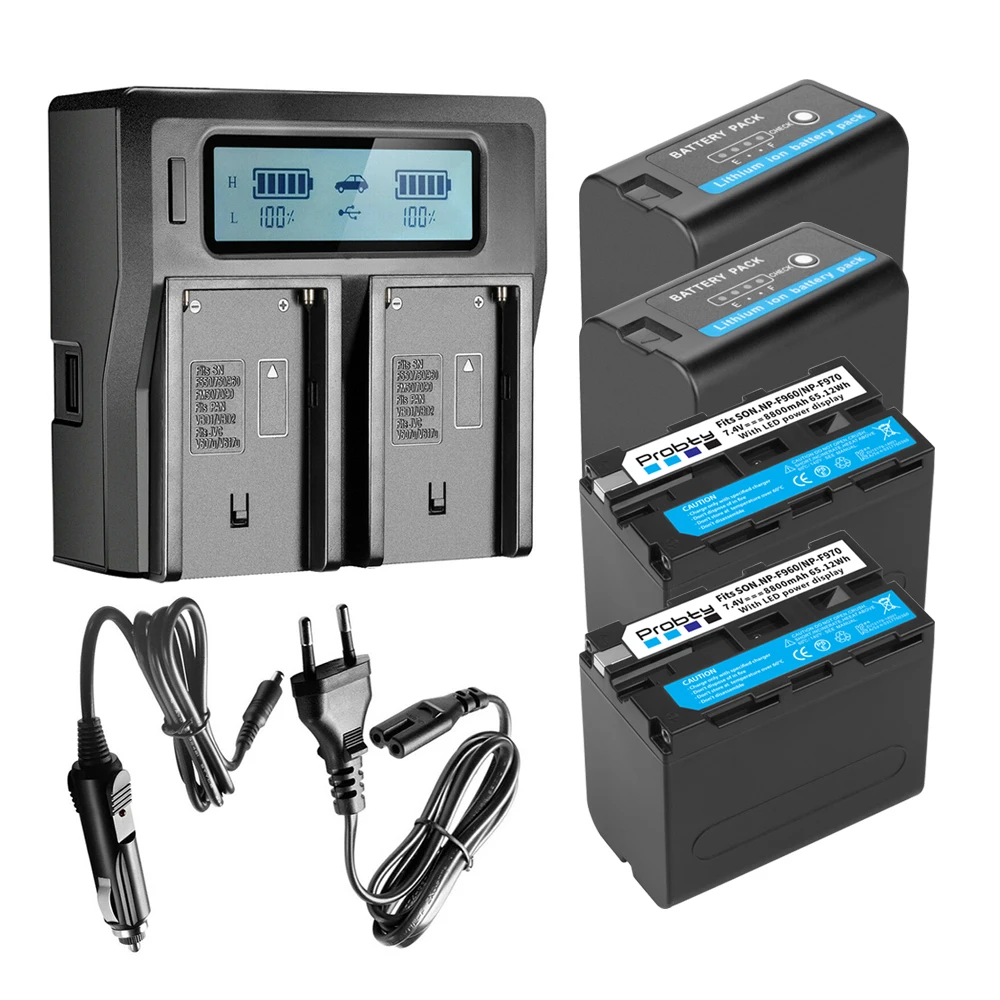 

8800 мАч/6200 мАч NP F970 NP-F960 NP-F770 индикатор заряда батареи + сверхбыстрое зарядное устройство с ЖК-дисплеем для Sony NP F970 F960 F750