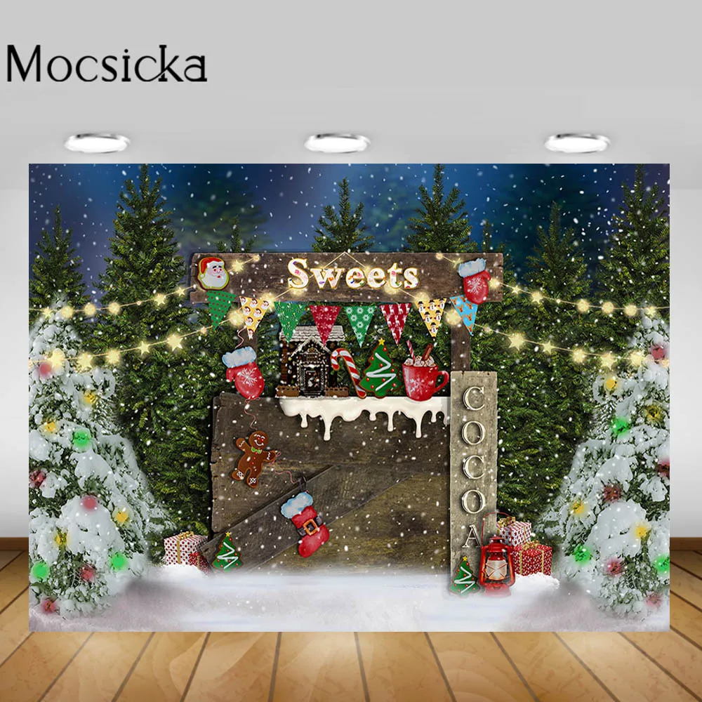 

Mocsicka Winter Backdrop Pine Forest Snowfield Sweets Child Birthday Portrait Photography Background Christmas Backdrops Banner