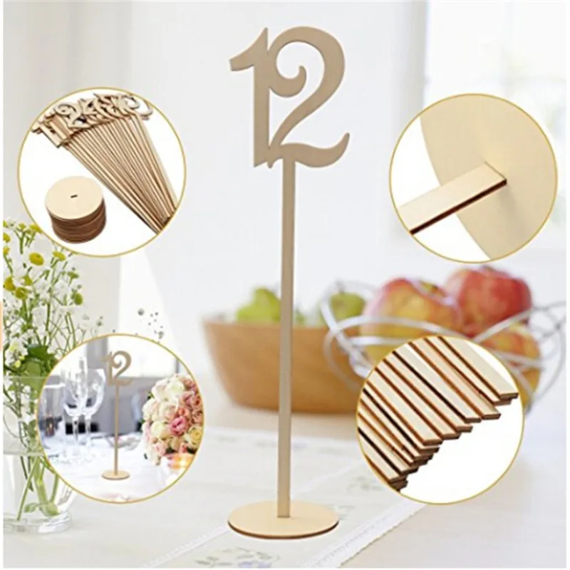 10pcs/pack Hot Style Wooden Wedding Supplies Wedding Place Holder Table Number Figure Card Digital Seat Decoration Birthday Tool