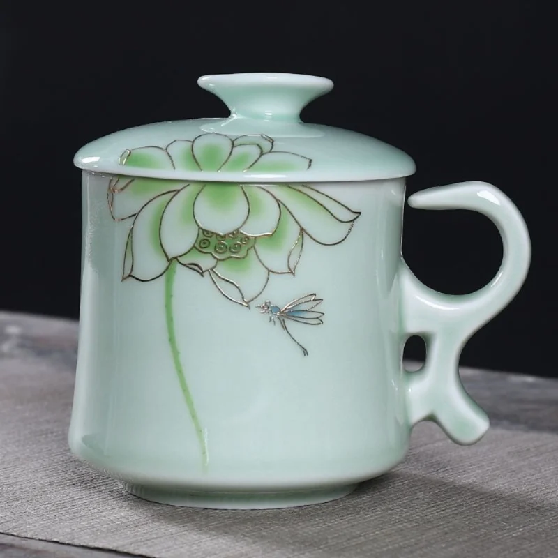 Ceramic Tea Cup with Lid Filter Tea Office Mug Jingdezhen Tea Set Celadon Cup Water Cup Teacup Mark Cup Drinkware