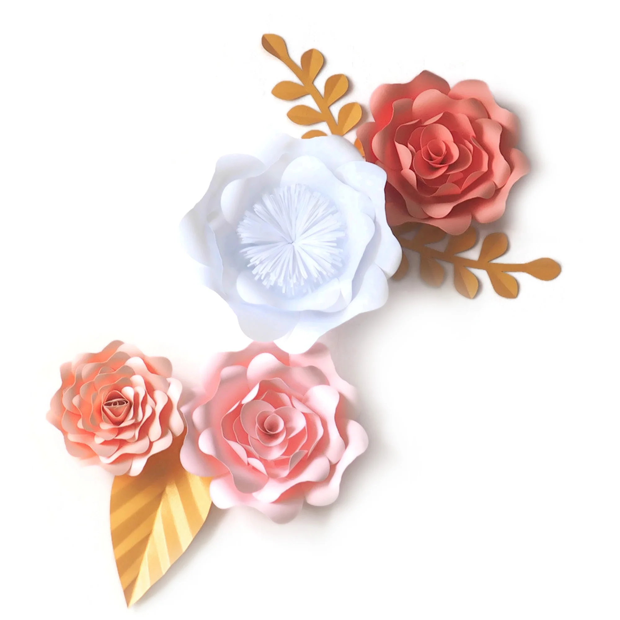 DIY Artificial Flowers Fleurs Artificielles Backdrop Giant Paper Flowers 4PCS+Leaves 3PCS Wedding Party Decoration Living Room