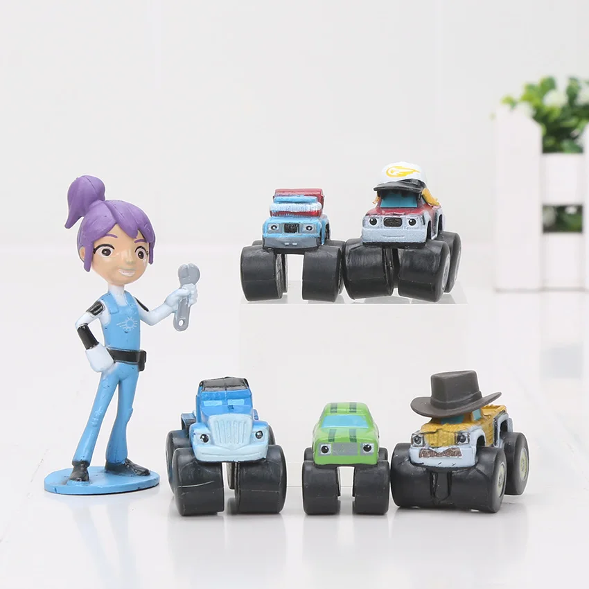 12 pz/set Blaze Flame Machines Trucks Model Miniature Action Figures Cartoon Car Toys Cake Micro Kids Toy Party Decor Gift