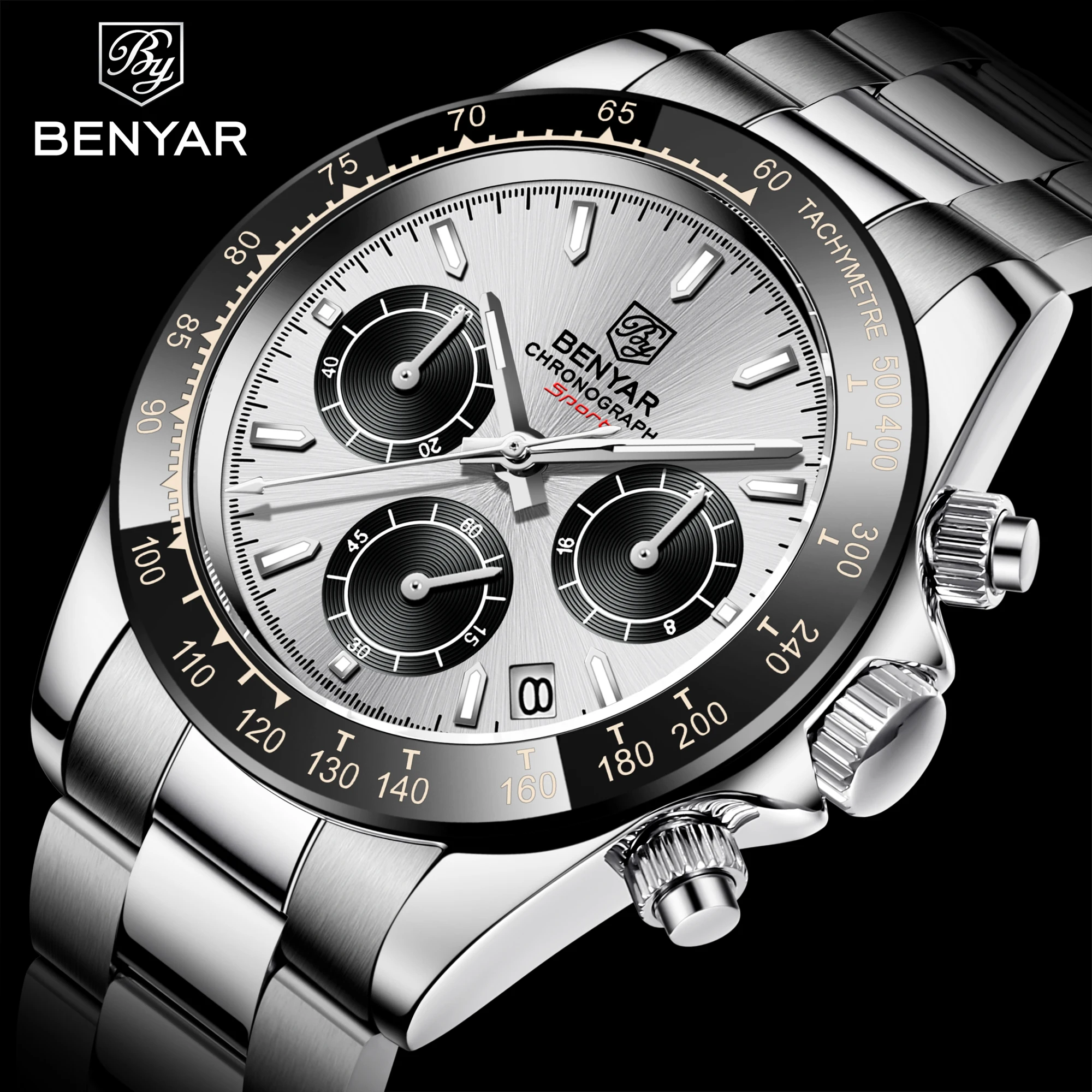 

BENYAR Sports Men Quartz Wrist Watch 3Bar Waterproof Stainless Steel Watch for Men Luxury Fashion Chronograph Relojes Hombre