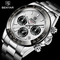 BENYAR Sports Men Quartz Wrist Watch 3Bar Waterproof Stainless Steel Watch for Men Luxury Fashion Chronograph Relojes Hombre