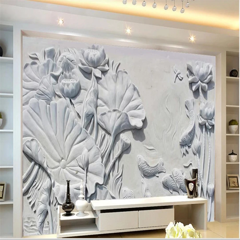 

Custom any size photo 3d room wallpaper relief Lotus wallpapers background wall 3D background wall painting