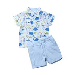 Summer Toddler Baby Boy Clothes sets Print Shirt Tops Short Pants 2Pcs Outfits Gentleman Formal Children Clothing for  0-3Y