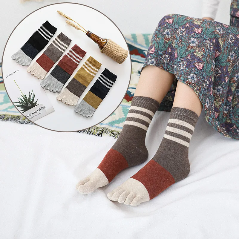 

Women Socks Cotton Fashion Ladies Striped Cute Five Finger Toe Socks Harajuku Hipster Streetwear Kawaii Funny Socks Female Meias