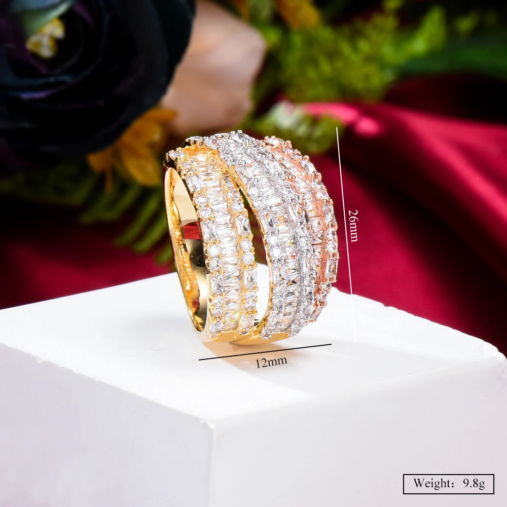 Luxury Stackable Gorgeous Wide Charm Rings For Women Wedding Cubic Zircon Engagement Dubai Punk Bridal Finger Rings