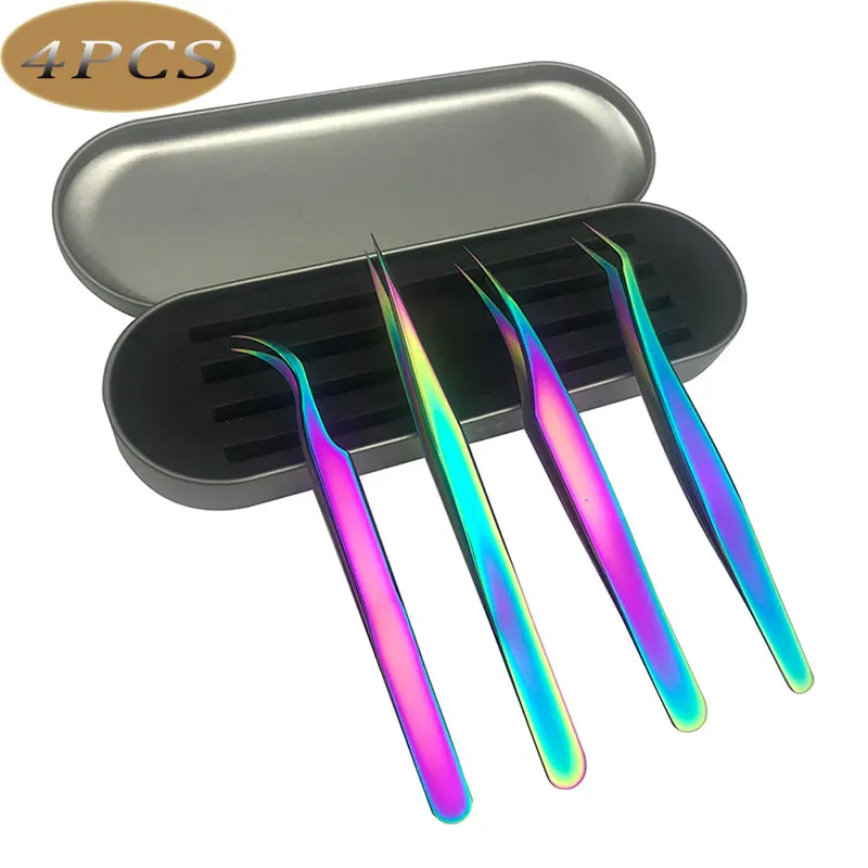 4 sztuk pęsety do rzęs zestaw sztuczne rzęsy rozszerzenie szczypce chwytak pęseta do brwi do włosów Nail Art lutowania Lash kleszcze narzędzia do makijażu