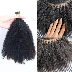 Brazilian Afro Kinky Curly I Tip Microlinks Human Hair Extensions For Black Women Virgin Hair Bulk Natural Black Color