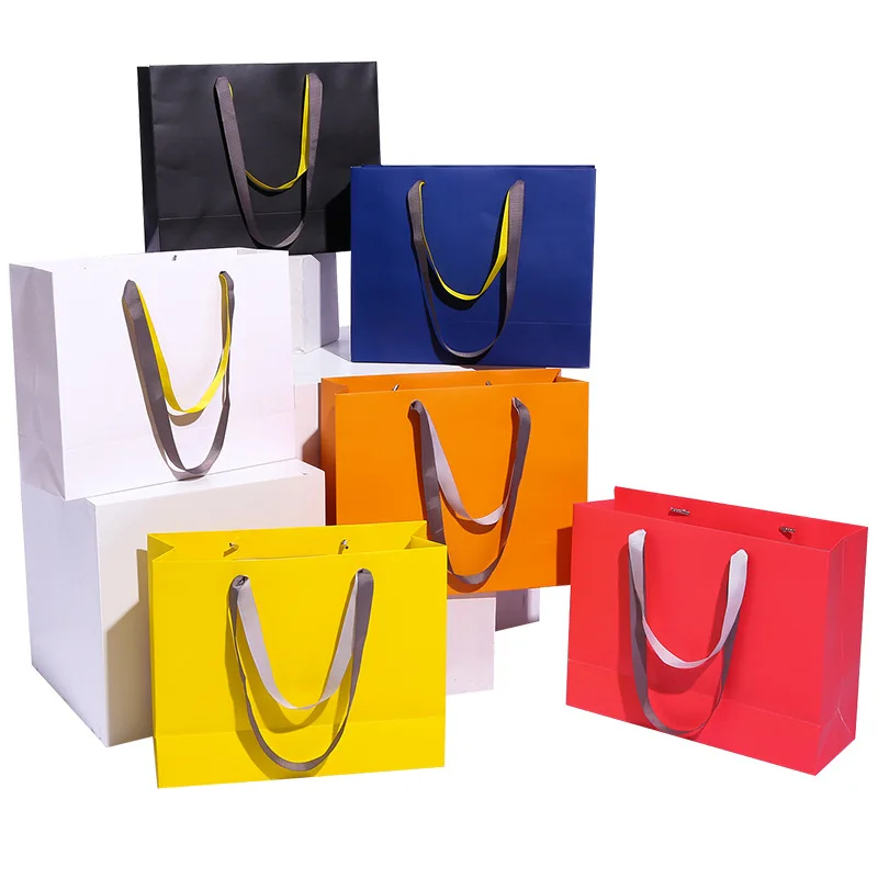 

100pcs/lot Colorful Gift Bags With Handles High-end Kraft Paper bags Party Supplies Recyclable Environmental Protection Bag