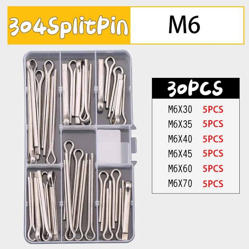 Cotter Pins ชุด30/48/90/260Pcs สแตนเลสสตีลแยก Pin ชุด M2 M2.5 M3 m4 M5M6 Cotter Pins ชุดรถแทรกเตอร์ Pin สำหรับรถยนต์