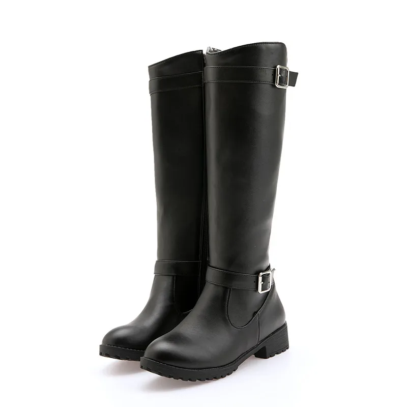 MORAZORA 2022 Big size 33-50 winter knee high boots med heels round toe buckle ladies shoes black color women boots