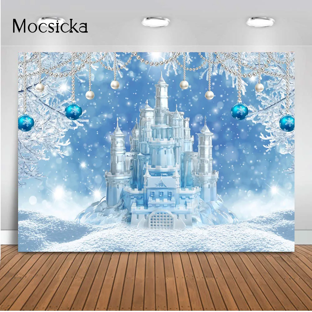 Christmas Winter Castle Portrait Backdrop for Photography Balls Snowfield Photo Booth Background Studio Decoration Photocall