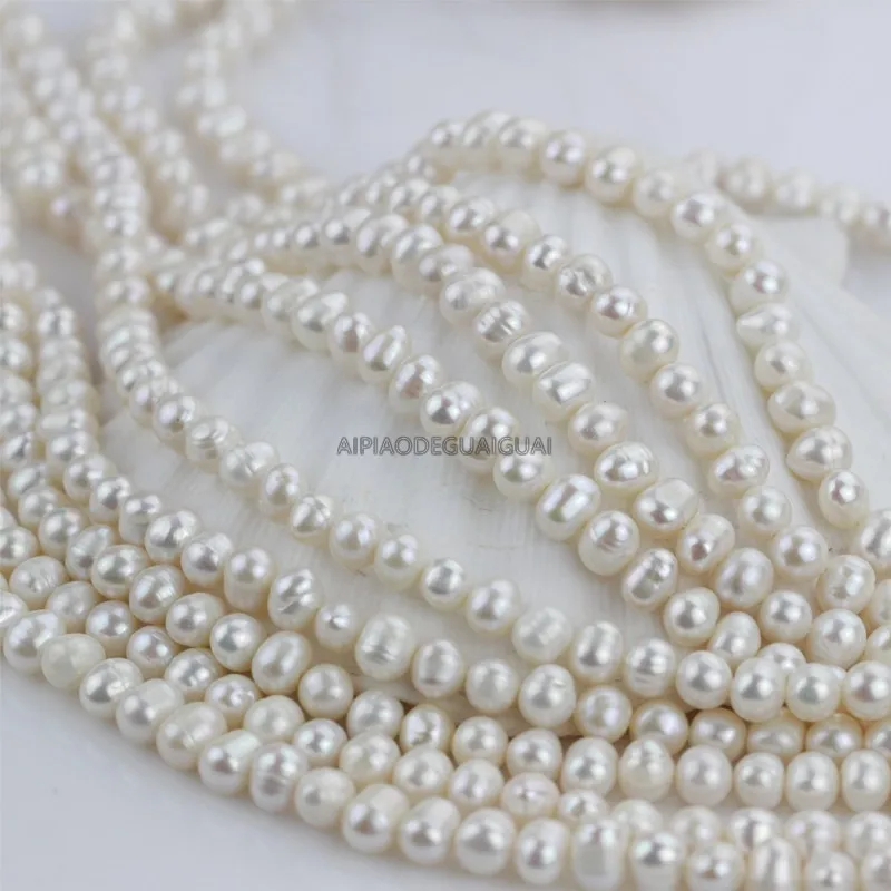 APDGG 5strands 6-7mm potato round pearl strands loose Beads WomenLady Jewelry DIY