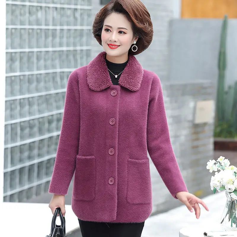 

Size 6XL 2025 Autumn Winter Mom Coat Velvet Jacket Women Middle-Aged New Mink Fleece Mom Cardigan Woolen Jacket Femme