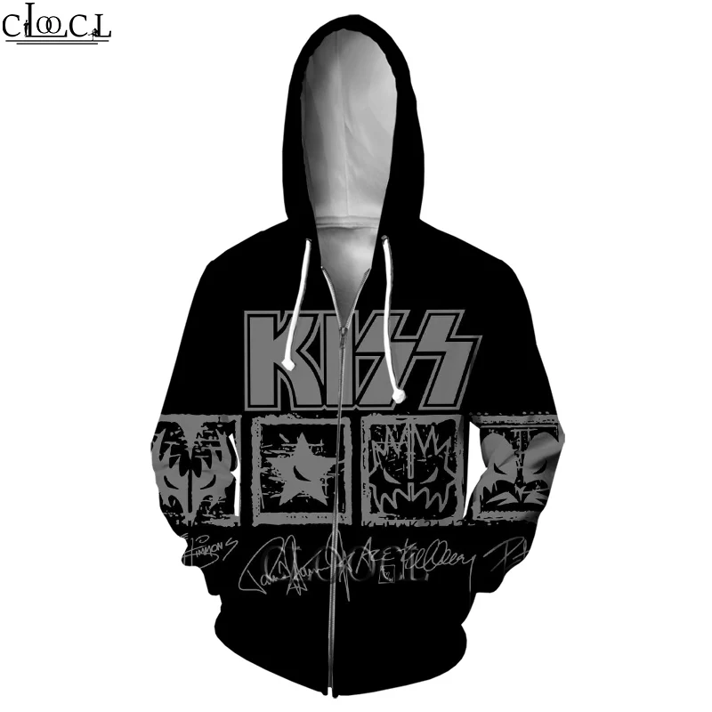 HX Newest Rock Singer KISS Band Zipper Hoodie Women Men 3D Print Fashion Autumn Sweatshirt Hip Hop Harajuku Tops Drop Shipping