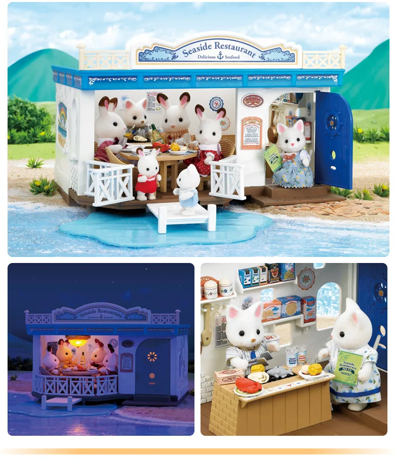 Sylyanion Families Seaside Restaurant Children Girl Boys Toys Pretend Play Kitchen set Large house Holiday Birthday Gift no doll