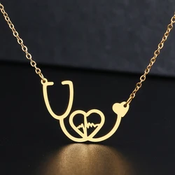 Stainless Steel Necklaces Medical Stethoscope Heartbeat Pendant Chain Fashion Necklace For Women Jewelry Party Friends Gifts NEW