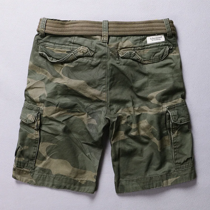 Summer Mid-Rise Large Size Shorts Men Shorts Cotton Multi-Pocket Camouflage Button Button Cardigan Cargo Shorts