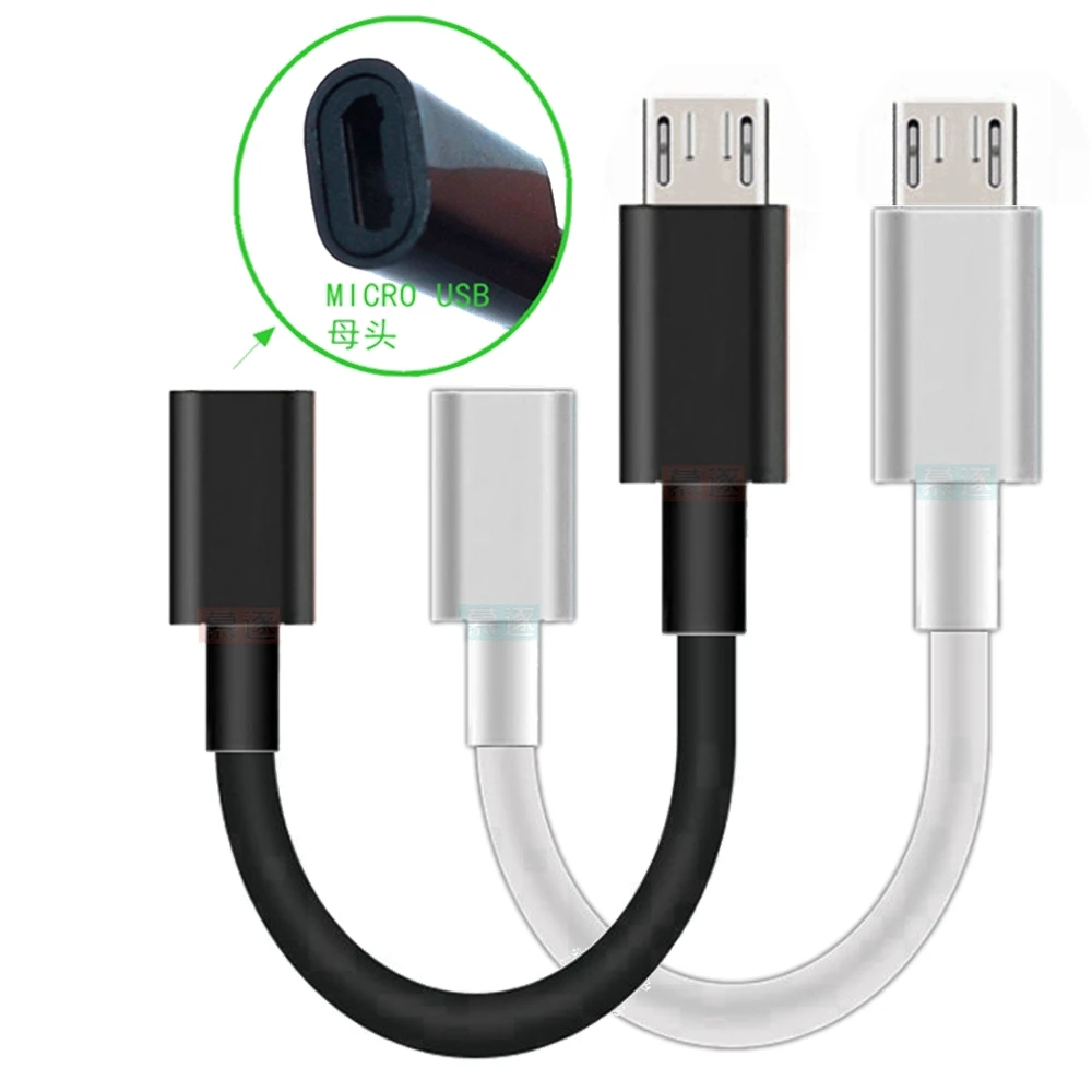 Korte Micro Usb Female Naar Micro Usb Male F/M Extension Extender Datum Opladen Korte Otg Kabel Zwart 10cm 20Cm 50Cm 1M 1.5M 2M