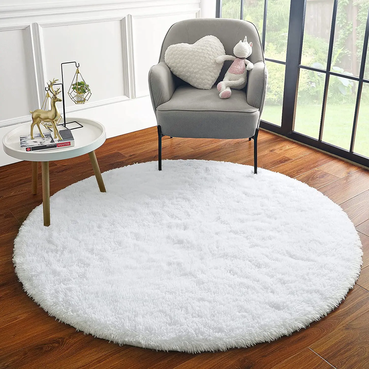 Fluffy Round Rug for Kids Room Soft Circle Area Rug Home Decor Carpet Living Room Carpet Silky Smooth Rug Nursery Rug Plush Mat