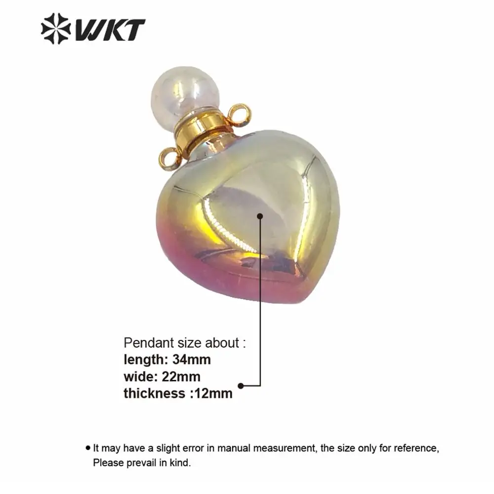 WT-P1596 Light Purple Amethyst Natural Stone Pendant Romantic Heart Shape Essential Oil Colorful Shinny Aura Perfume Bottle