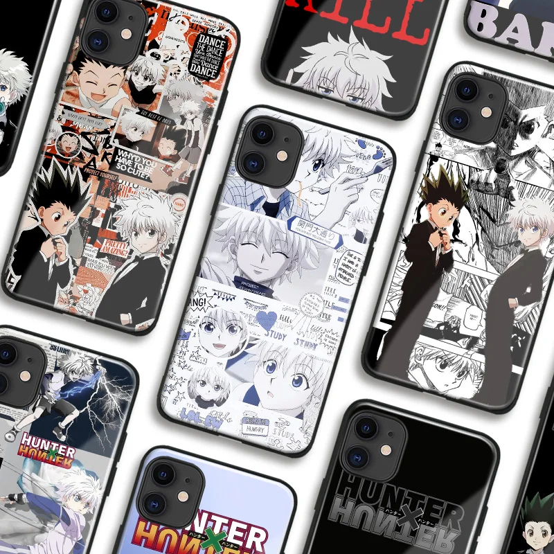 Killua and Gon Shockproof TPU Glass Manga Phone Protective Case for iPhone Xr Xs 12 13 Mini 11 14 15 16 Pro Max 7 8 15 16 Plus