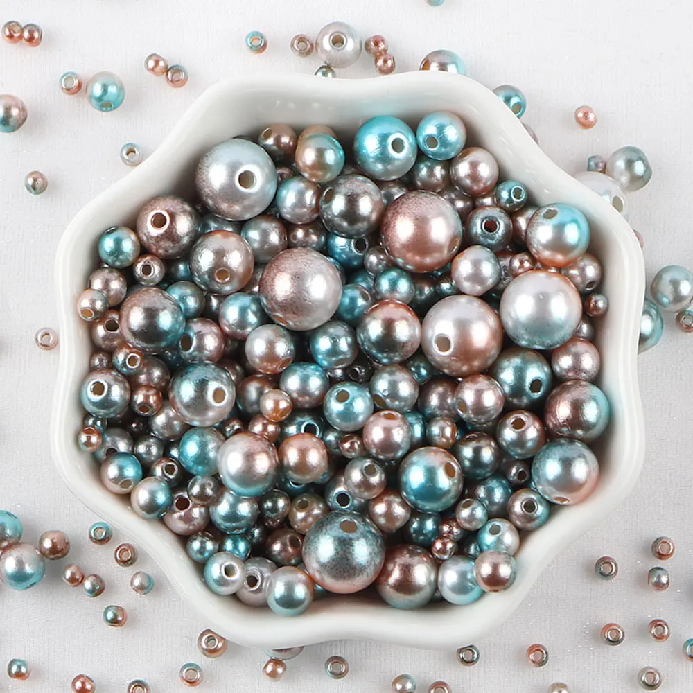 Mix Size 10g With Hole Colorful Pearl Beads Round ABS Imitation Pearl Beads For DIY Jewelry Making Craft Garment Material