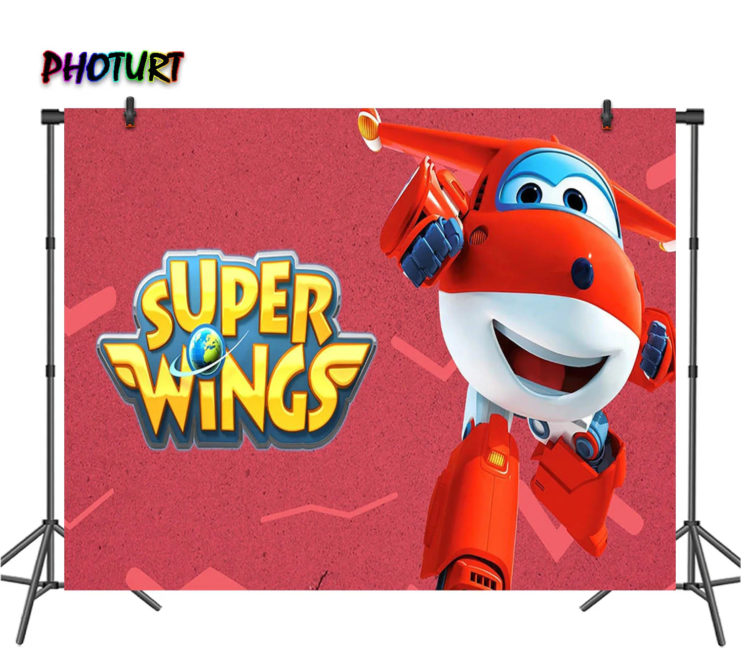 PHOTURT Super Wings Photography Backdrop Kids Birthday Party Background Red Plane Polyester Vinyl Photo Studios Props