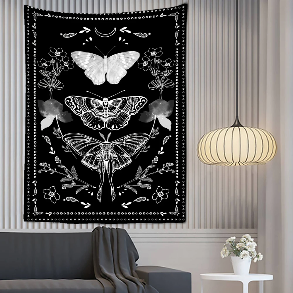 Tarot Gradient Tapestry Black And White Psychedelic Butterfly Home Decor Art Wall Hanging Hippie Bohemia