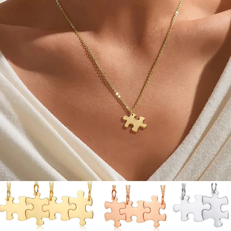 Niestandardowy grawerowany naszyjnik z puzzli 2/3/4/5 sztuk Zestaw rodzinnych naszyjników dla par Przyjaźń BFF Spersonalizowana biżuteria