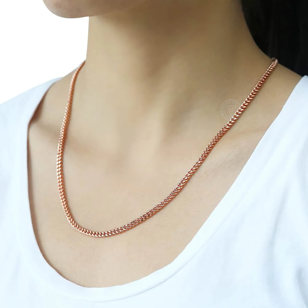 3mm Thin Necklaces For Women Girls 585 Rose Gold Color Curb Cuban Link Chain Woman Necklaces Valentines Gifts 45cm-60cm GN220A