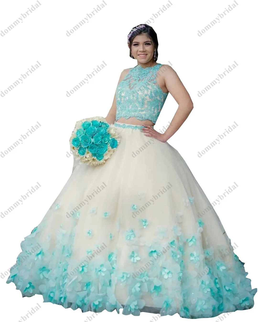 Vestido De Anos 16 XV barwa niebieska kwiatowa suknia wieczorowa Quinceanera Prom sukienki wizytowe 15 lat dwie sztuki