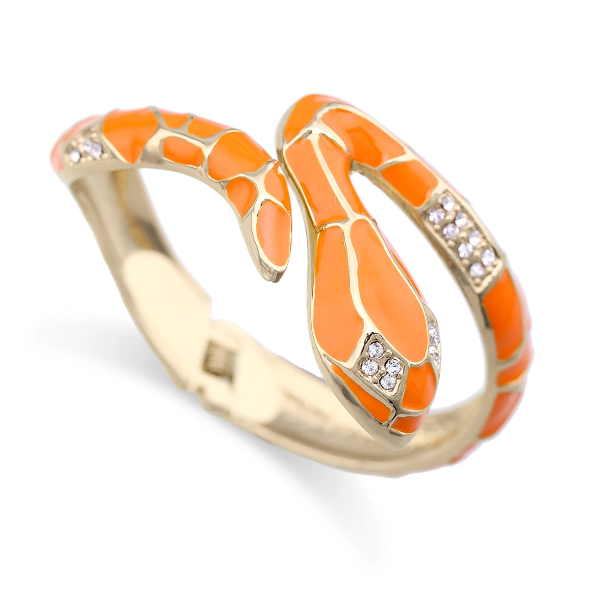 HAHA&TOTO Trendy Statement Chunky Enamel Snake Bangle Cuff Bracelet for Women Girls Gold Plated Rhinestones Crystal Bracelet